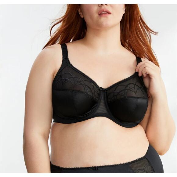 Elomi Cate‎ Side Support Lace Unlined Unwired Bra 46DD Black - Picture 1 of 9